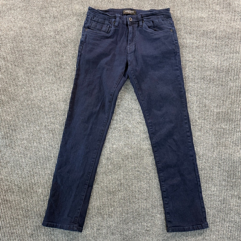 Kenneth Cole New York Mens Slim Fit Jeans 30x32 Navy Blue Denim 5-Pocket Pant